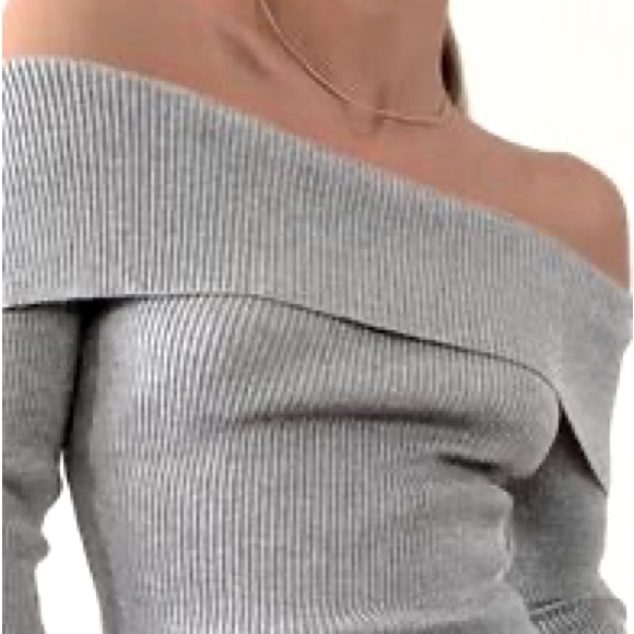 NWT MODERN MINIMALIST lovers COMMENSE gray knit off shoulder mini dress S - Picture 3 of 9